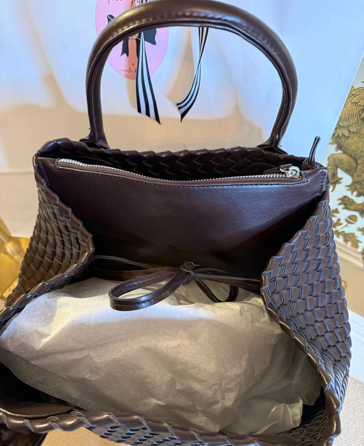 Gabriella Woven Shopper in Chocolate