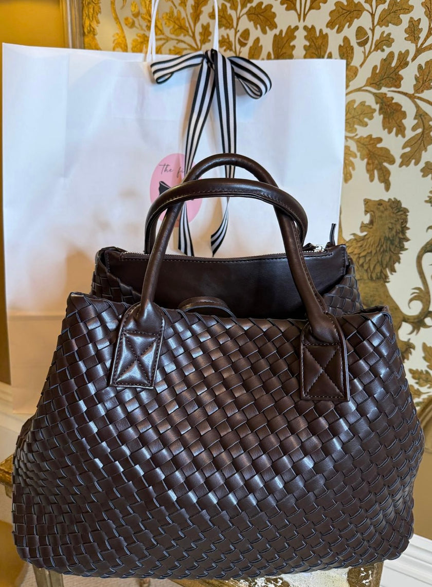 Gabriella Woven Shopper in Chocolate