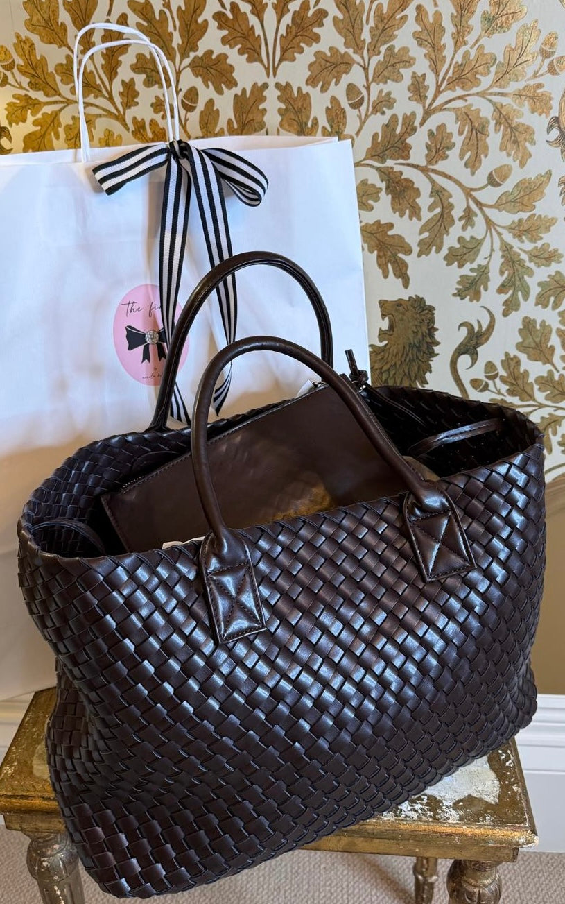 Gabriella Woven Shopper in Chocolate
