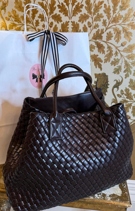 Gabriella Woven Shopper in Chocolate