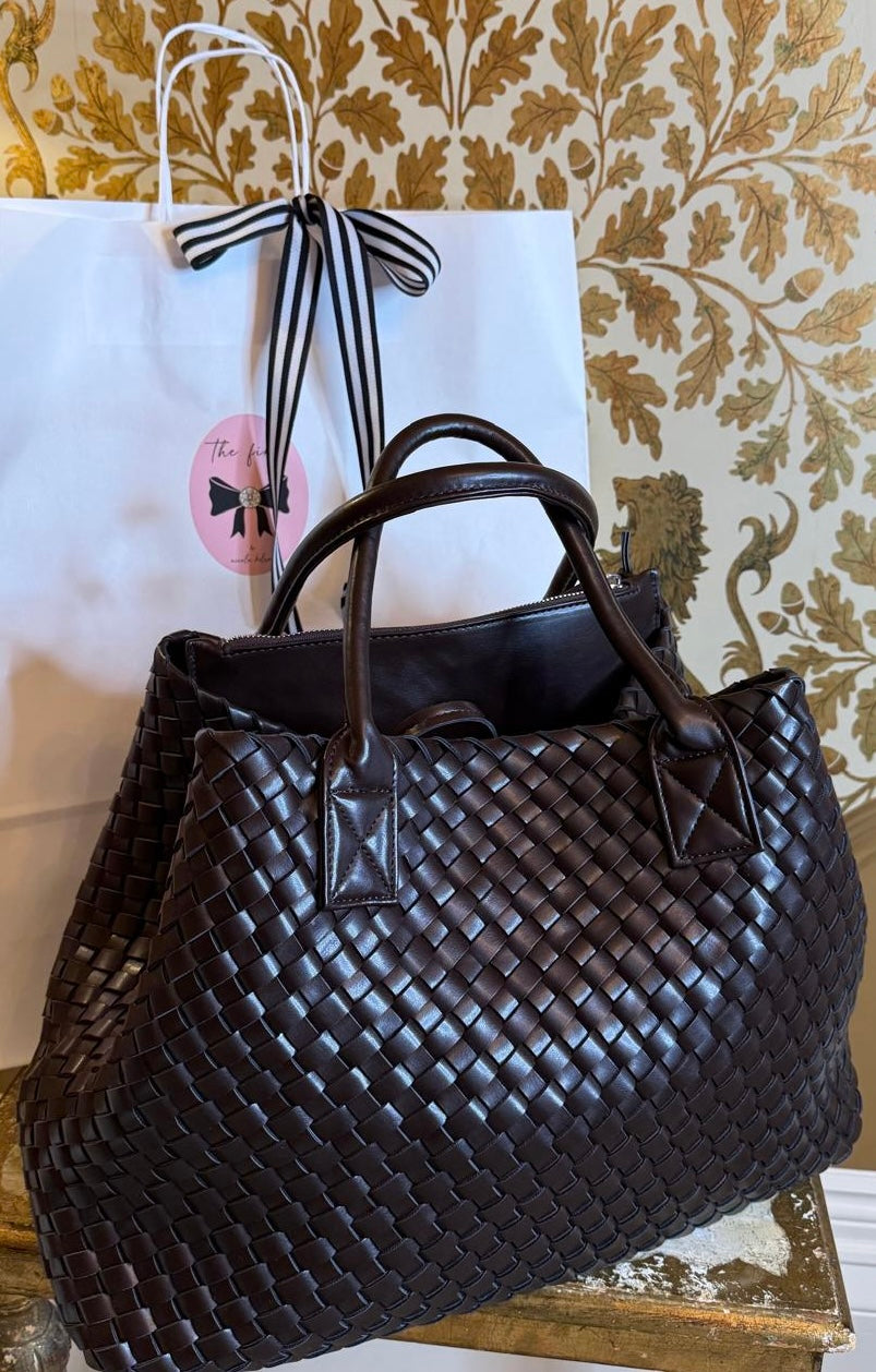 Gabriella Woven Shopper in Chocolate