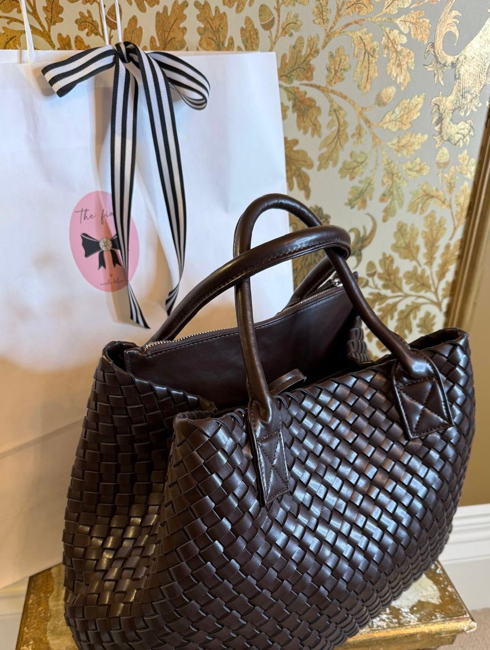 Gabriella Woven Shopper in Chocolate