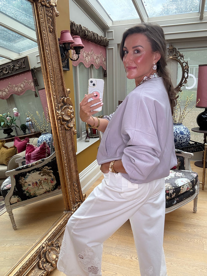 Gigi Puffball Faux Leather Jacket in Lilac