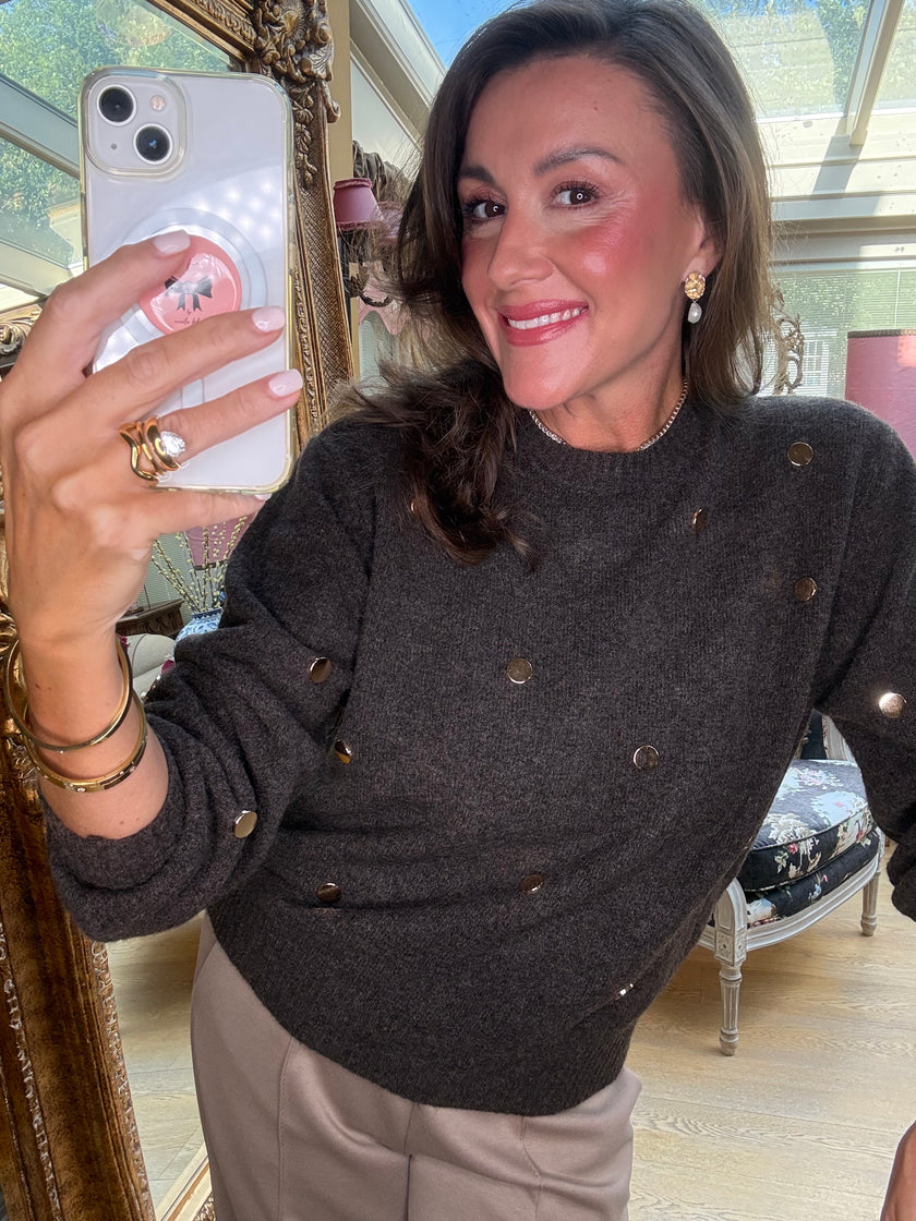 Dottie Gold Dot Jumper in Chocolate