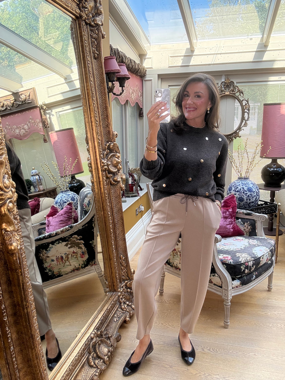 Dottie Gold Dot Jumper in Chocolate