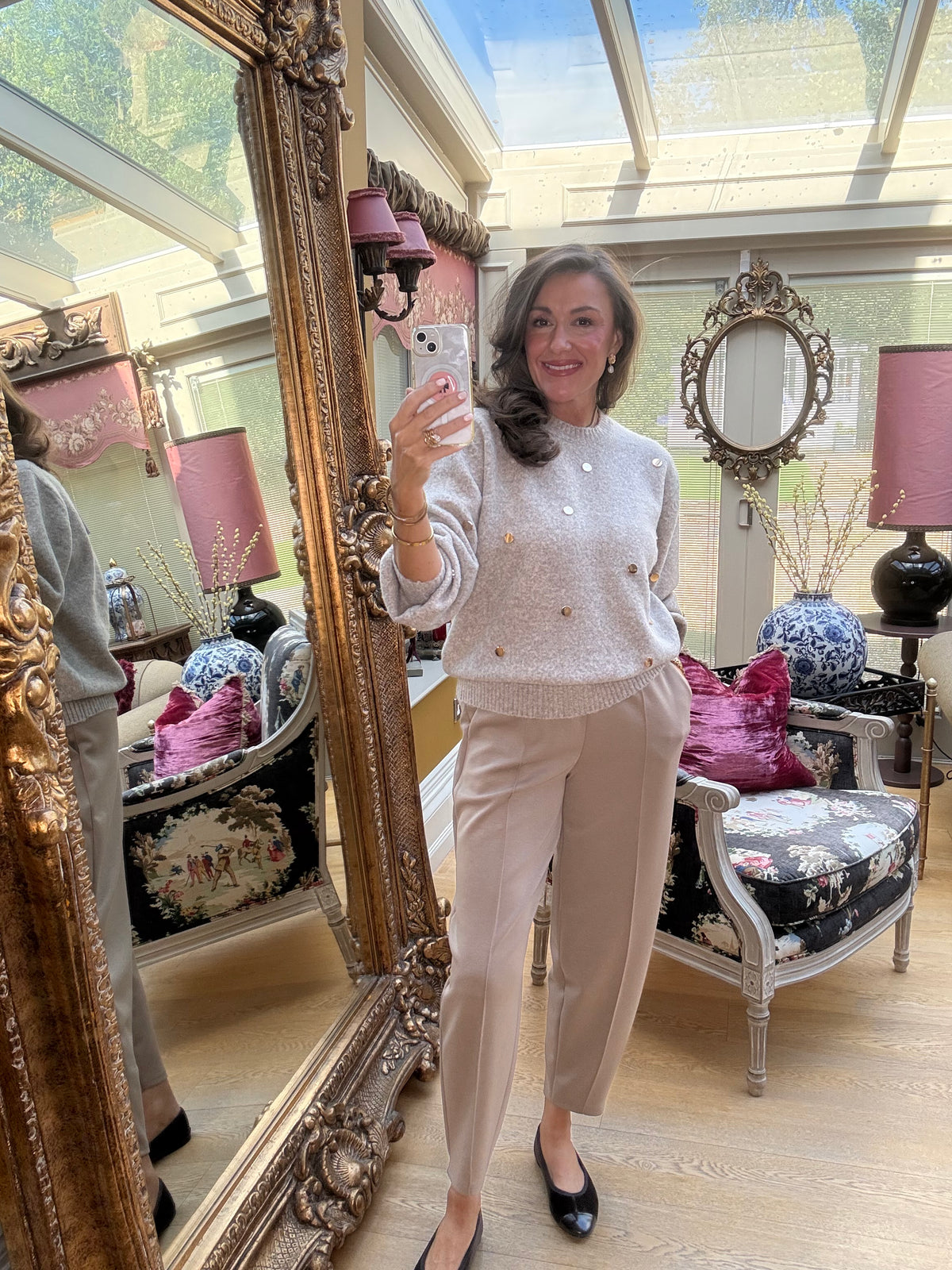 Dottie Gold Dot Jumper in Taupe