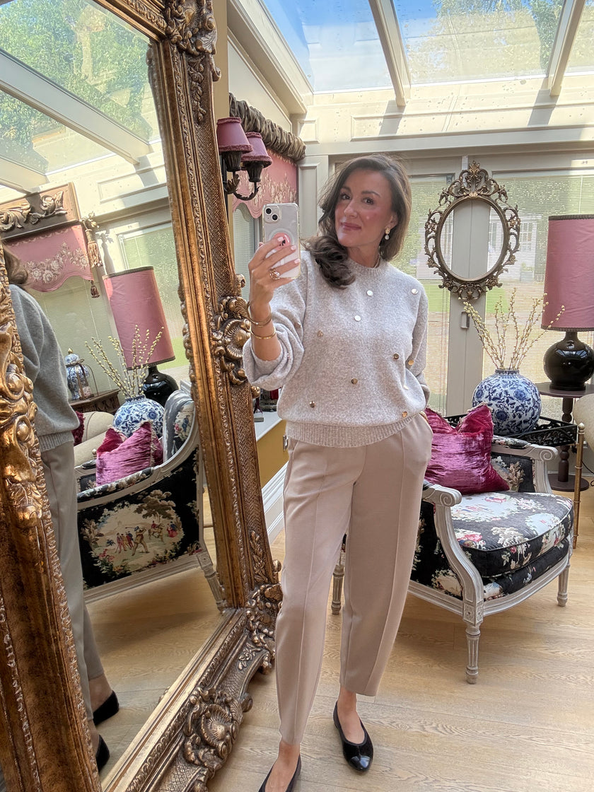 Dottie Gold Dot Jumper in Taupe