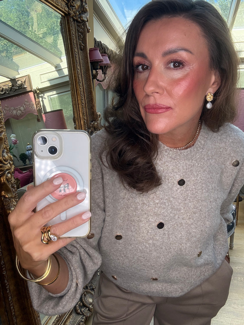 Dottie Gold Dot Jumper in Taupe