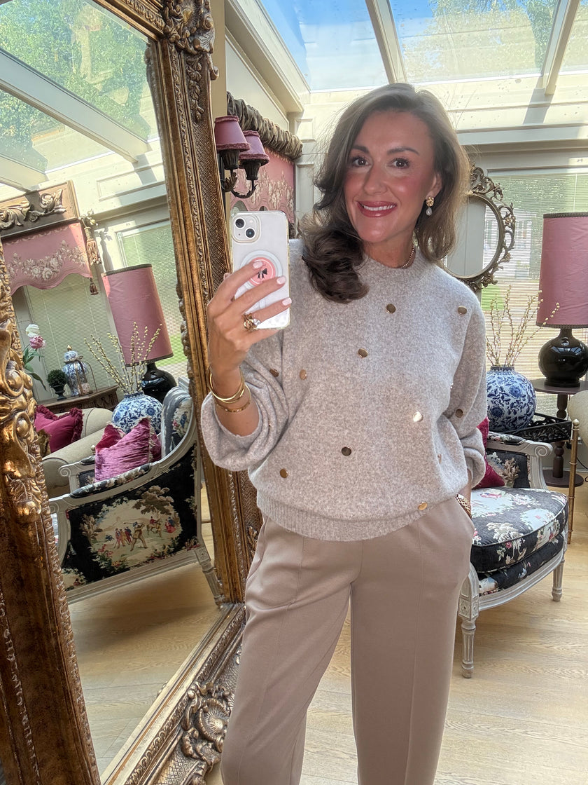 Dottie Gold Dot Jumper in Taupe