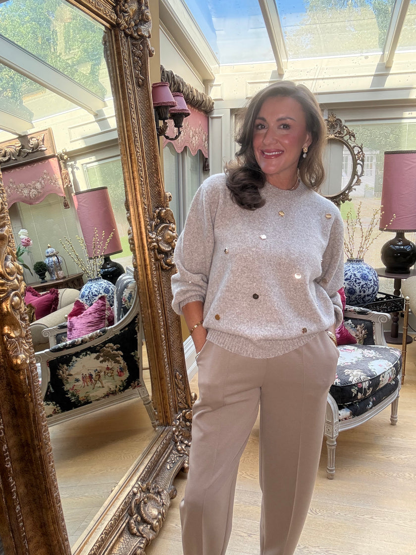 Dottie Gold Dot Jumper in Taupe