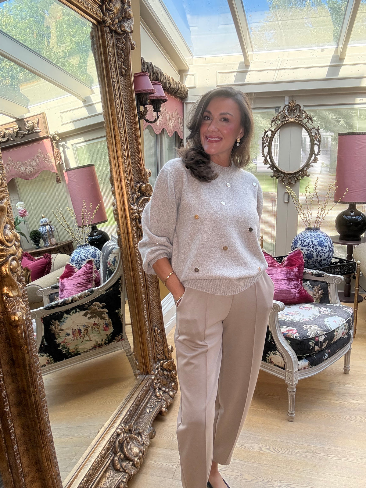 Dottie Gold Dot Jumper in Taupe
