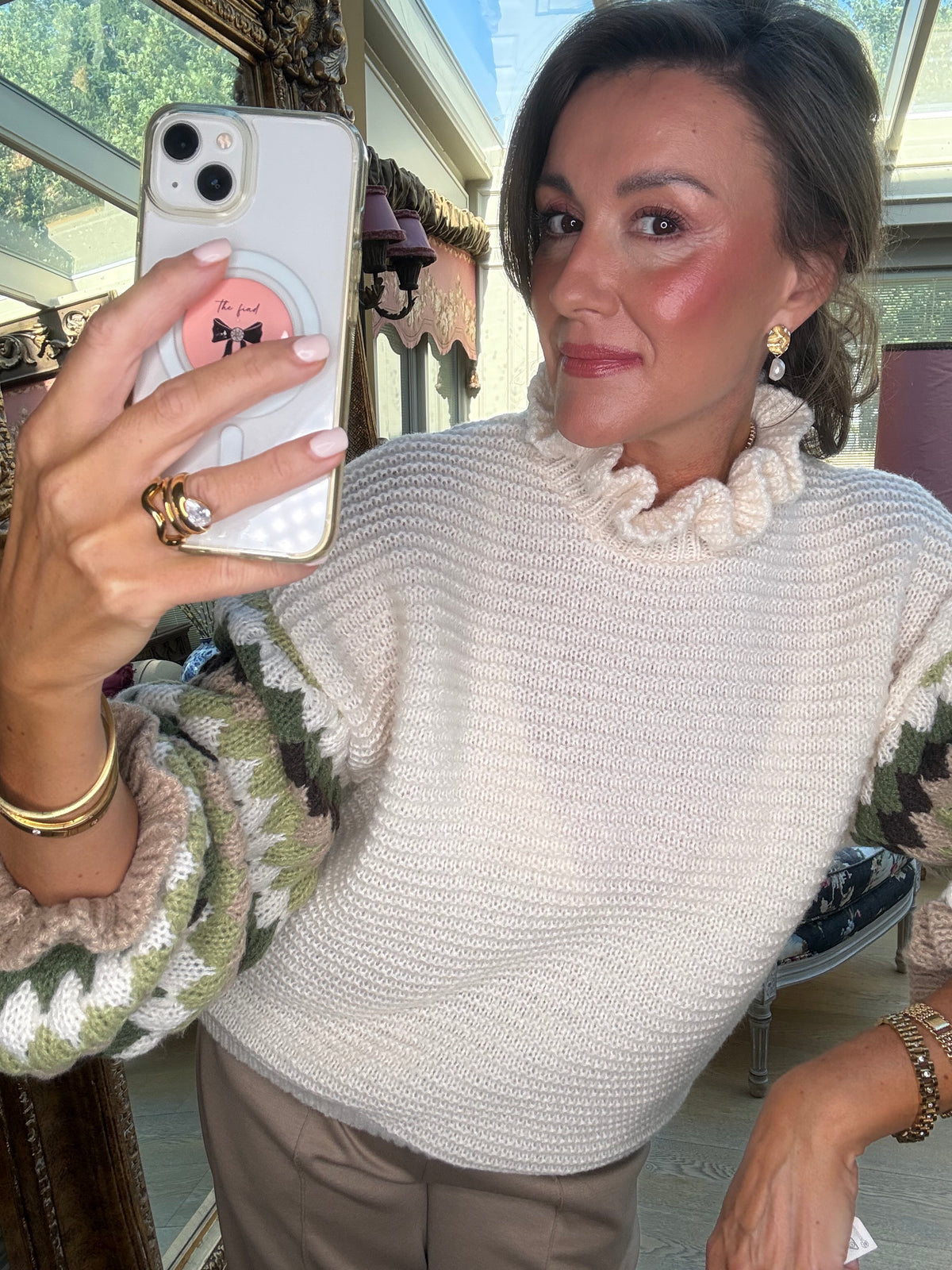 Farrah Ruffle Jumper with Green Sleeves