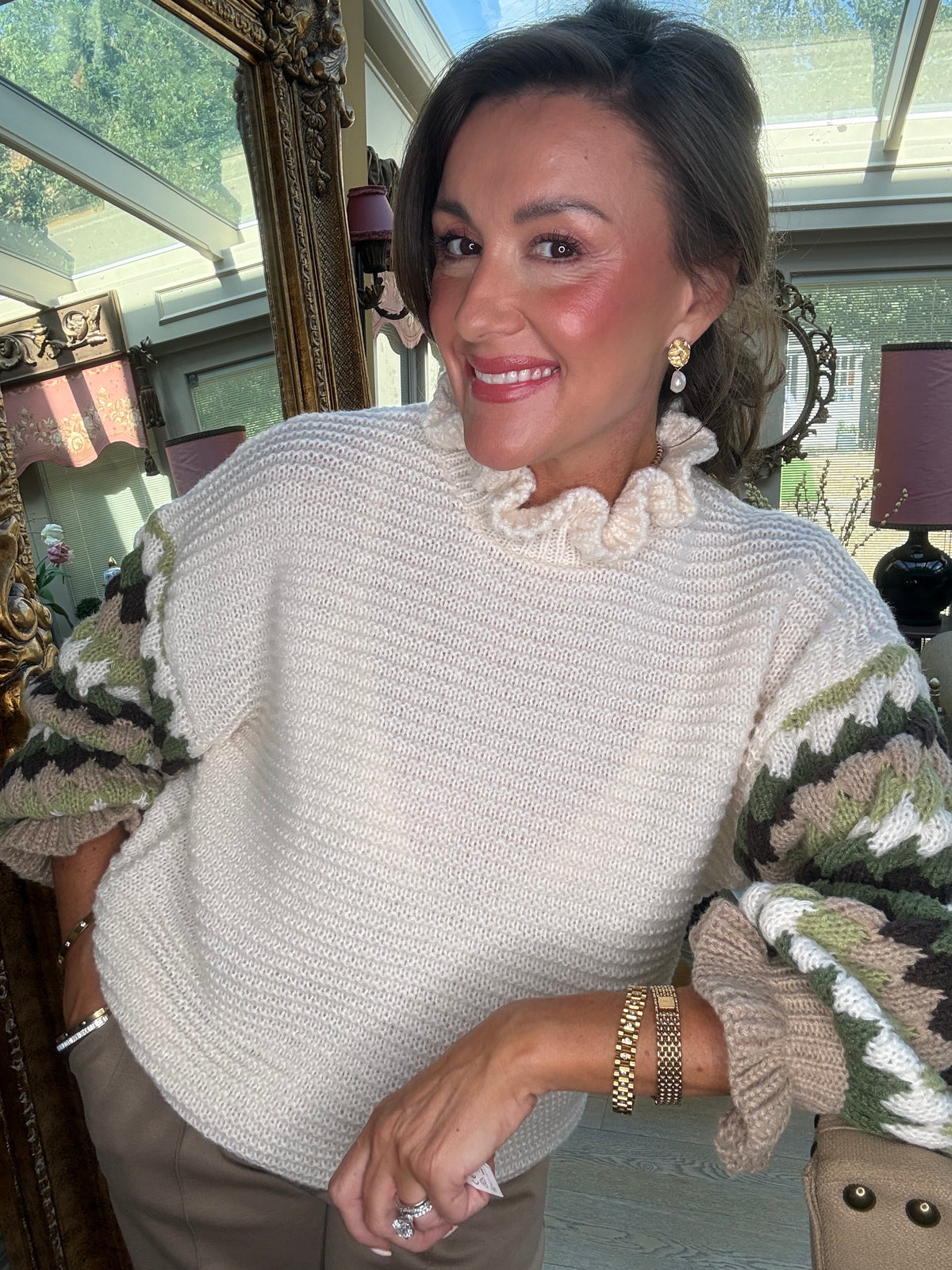 Farrah Ruffle Jumper with Green Sleeves
