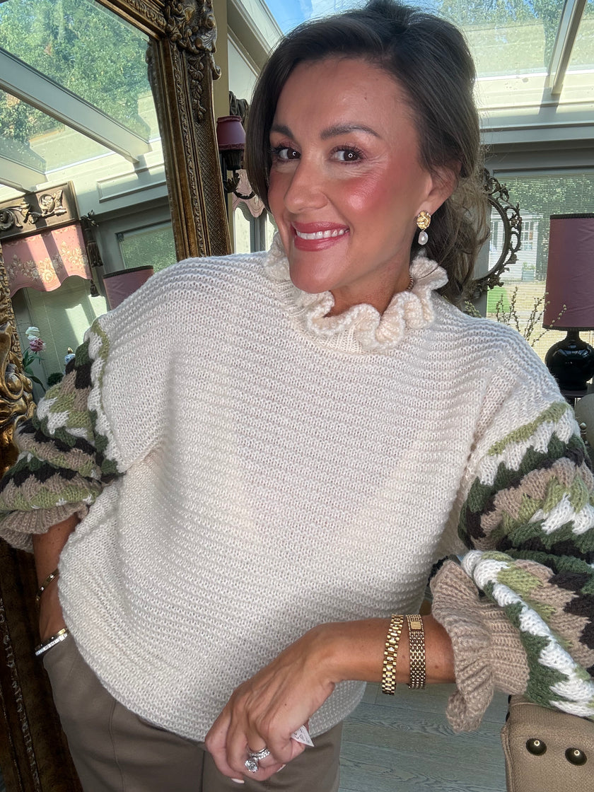 Farrah Ruffle Jumper with Green Sleeves
