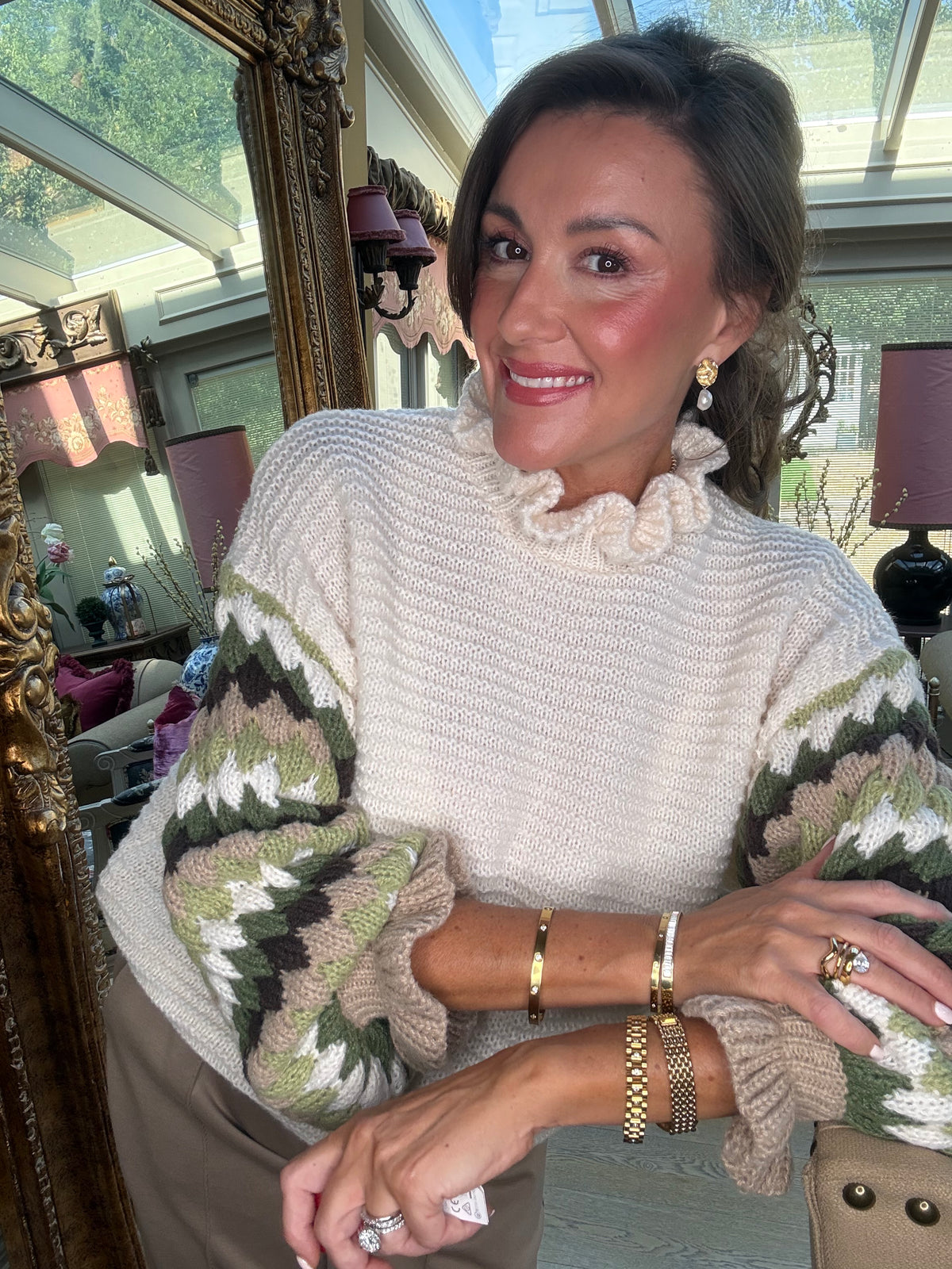 Farrah Ruffle Jumper with Green Sleeves