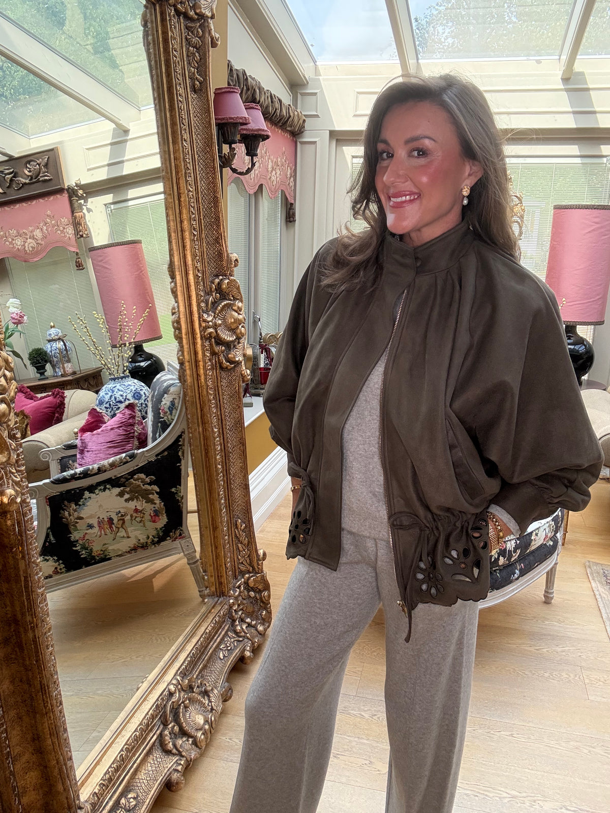 Penelope Faux Suede Jacket in Khaki