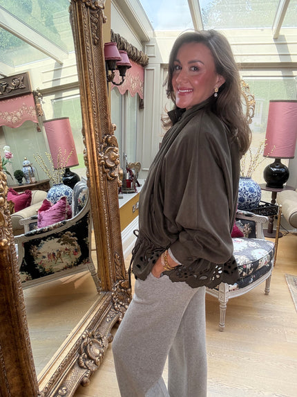 Penelope Faux Suede Jacket in Khaki