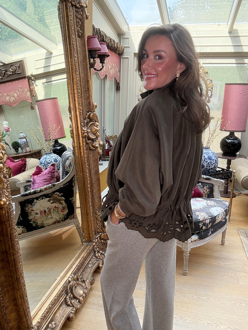 Penelope Faux Suede Jacket in Khaki