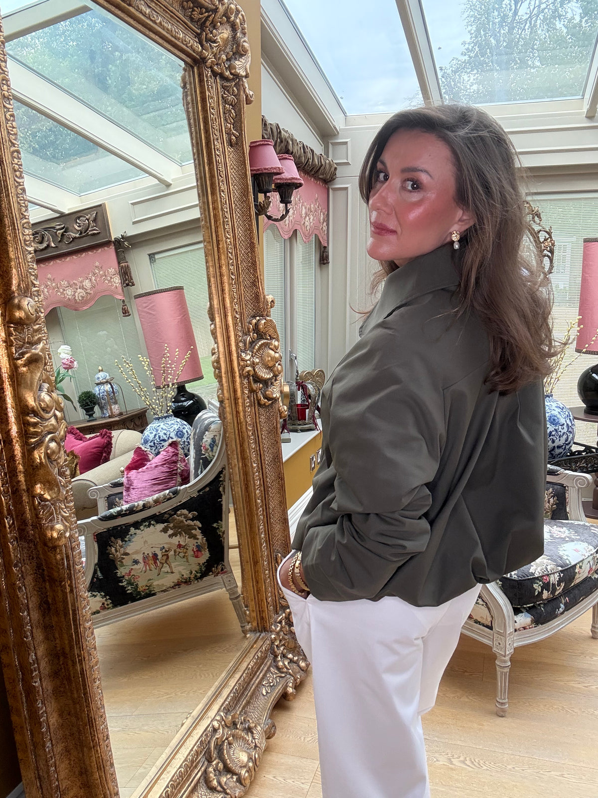 Georgia Ruched Sleeve Jacket in Khaki