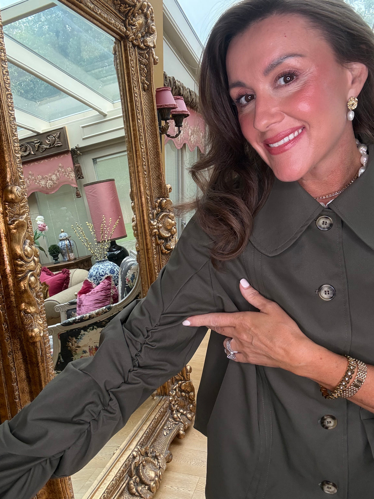 Georgia Ruched Sleeve Jacket in Khaki