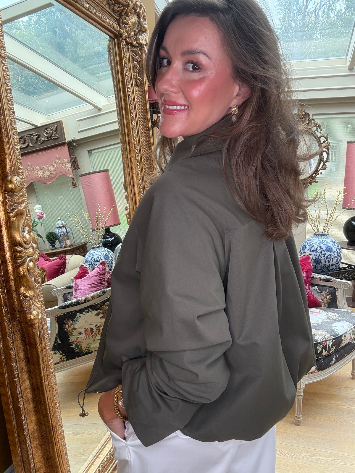 Georgia Ruched Sleeve Jacket in Khaki