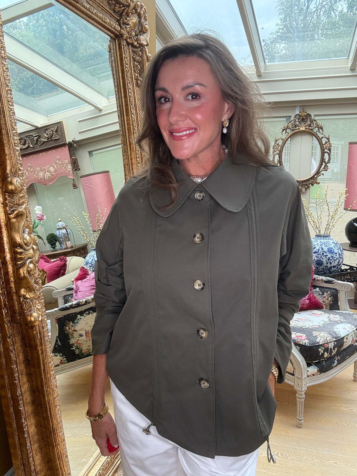 Georgia Ruched Sleeve Jacket in Khaki