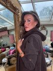 Romy Knitted Zip Through Hoodie in Chocolate.