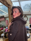 Romy Knitted Zip Through Hoodie in Chocolate.
