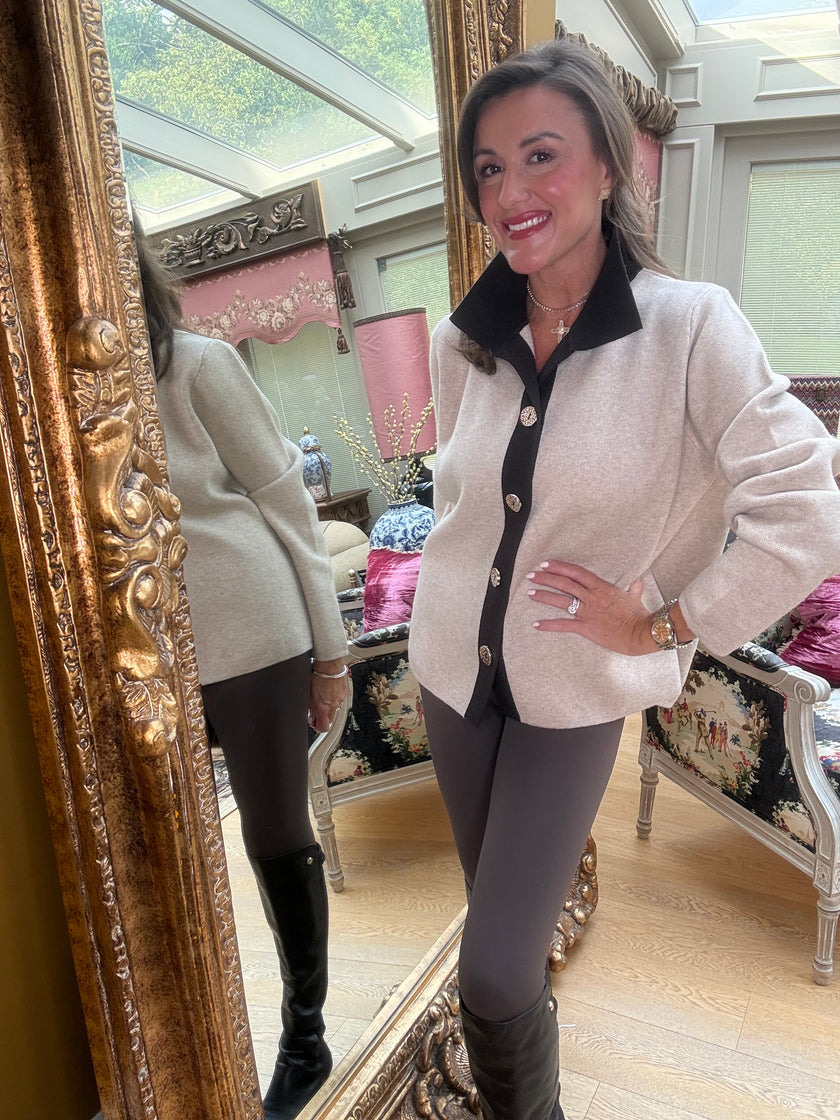Shelby Knit Jacket in Beige and Chocolate
