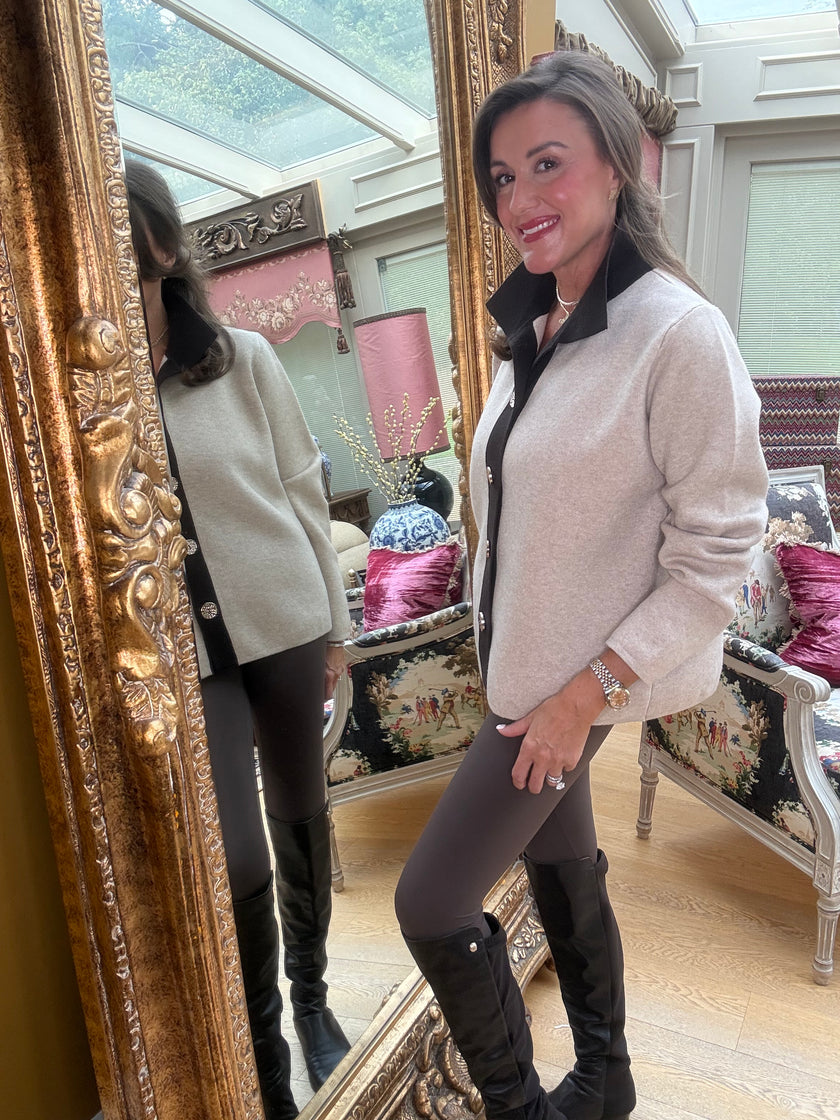 Shelby Knit Jacket in Beige and Chocolate