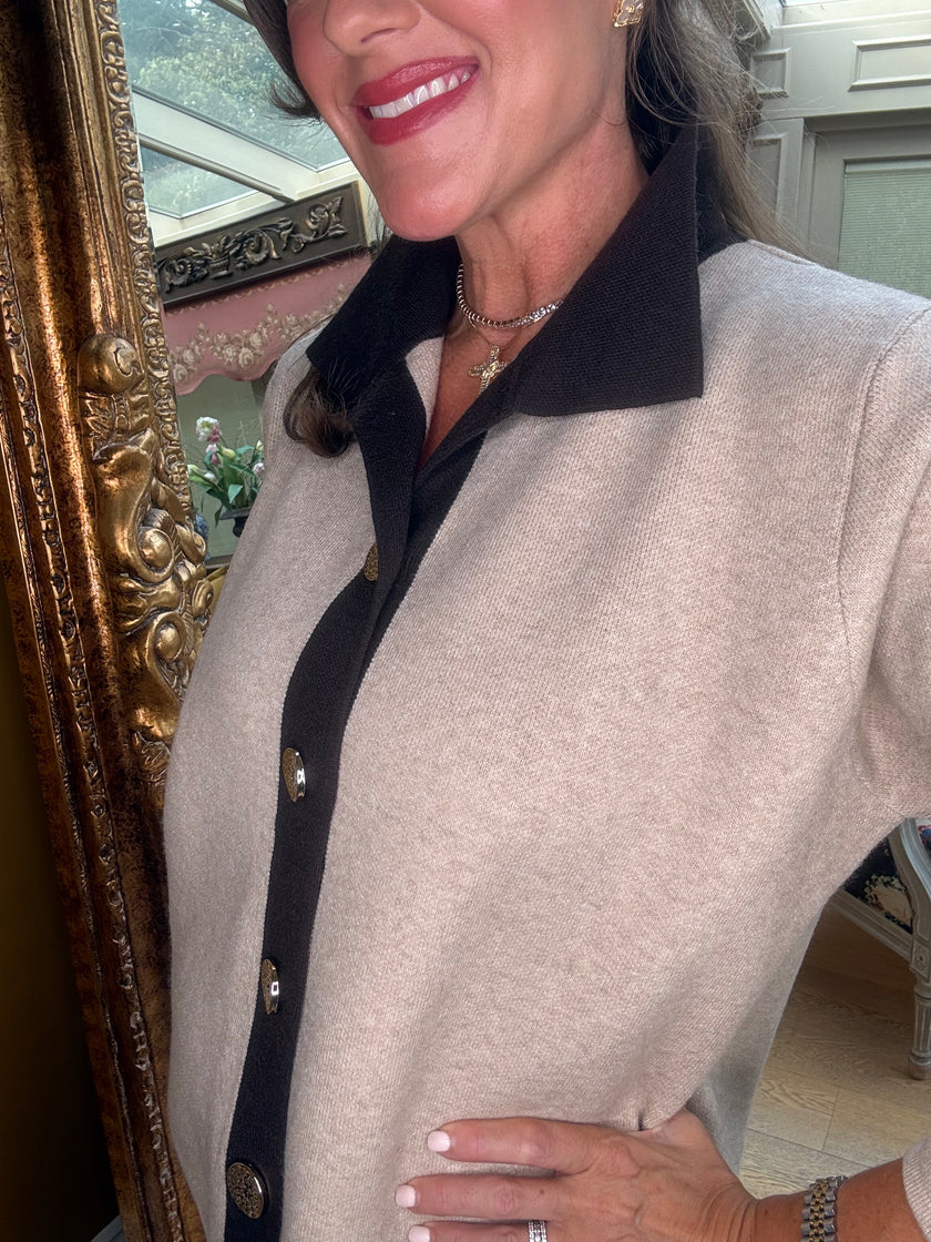 Shelby Knit Jacket in Beige and Chocolate
