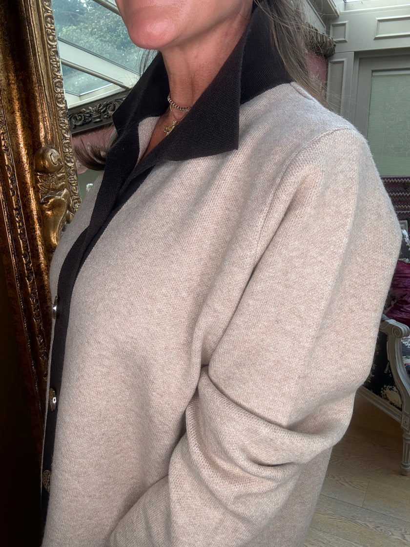 Shelby Knit Jacket in Beige and Chocolate