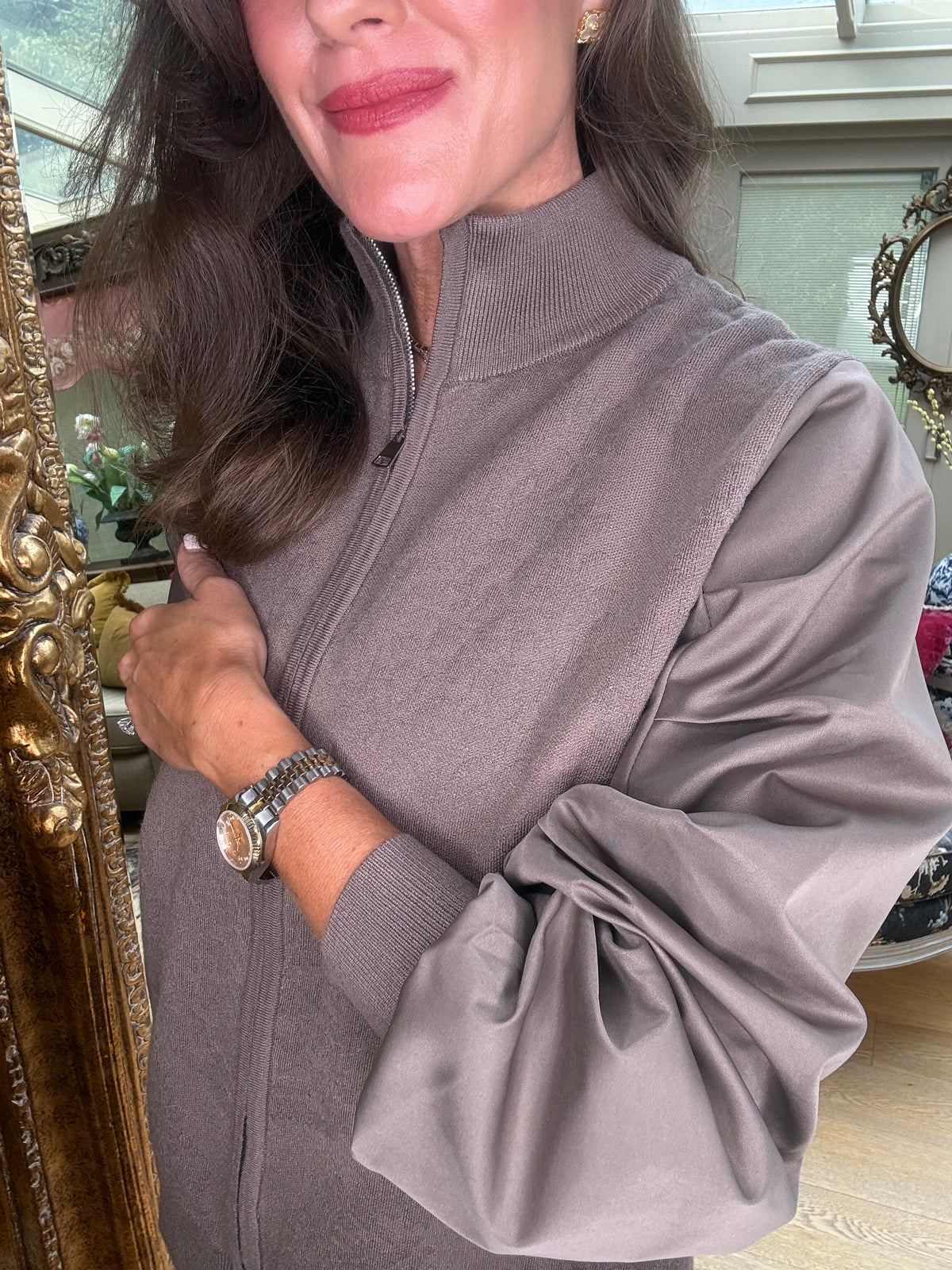 Romilly Ruched Sleeve Jacket in Mocha