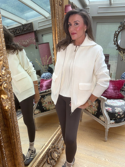 Roberta Funnel Neck Cardigan in Cream