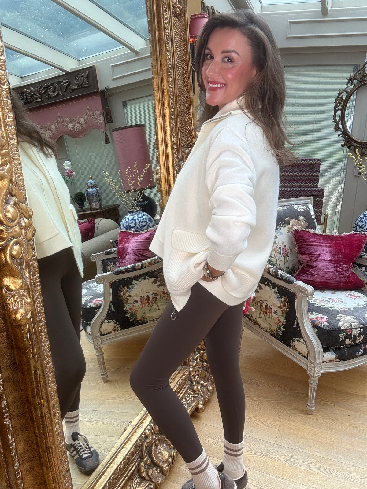 Portia Zip Through Tank in Cream
