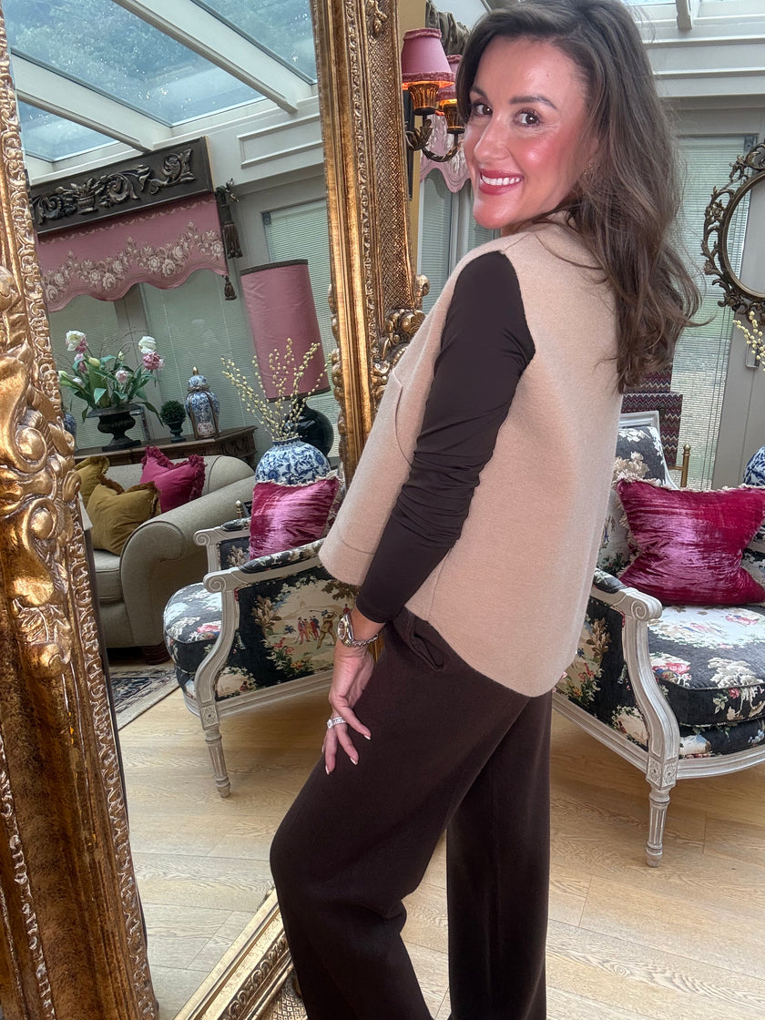 Portia Zip Through Tank in Camel