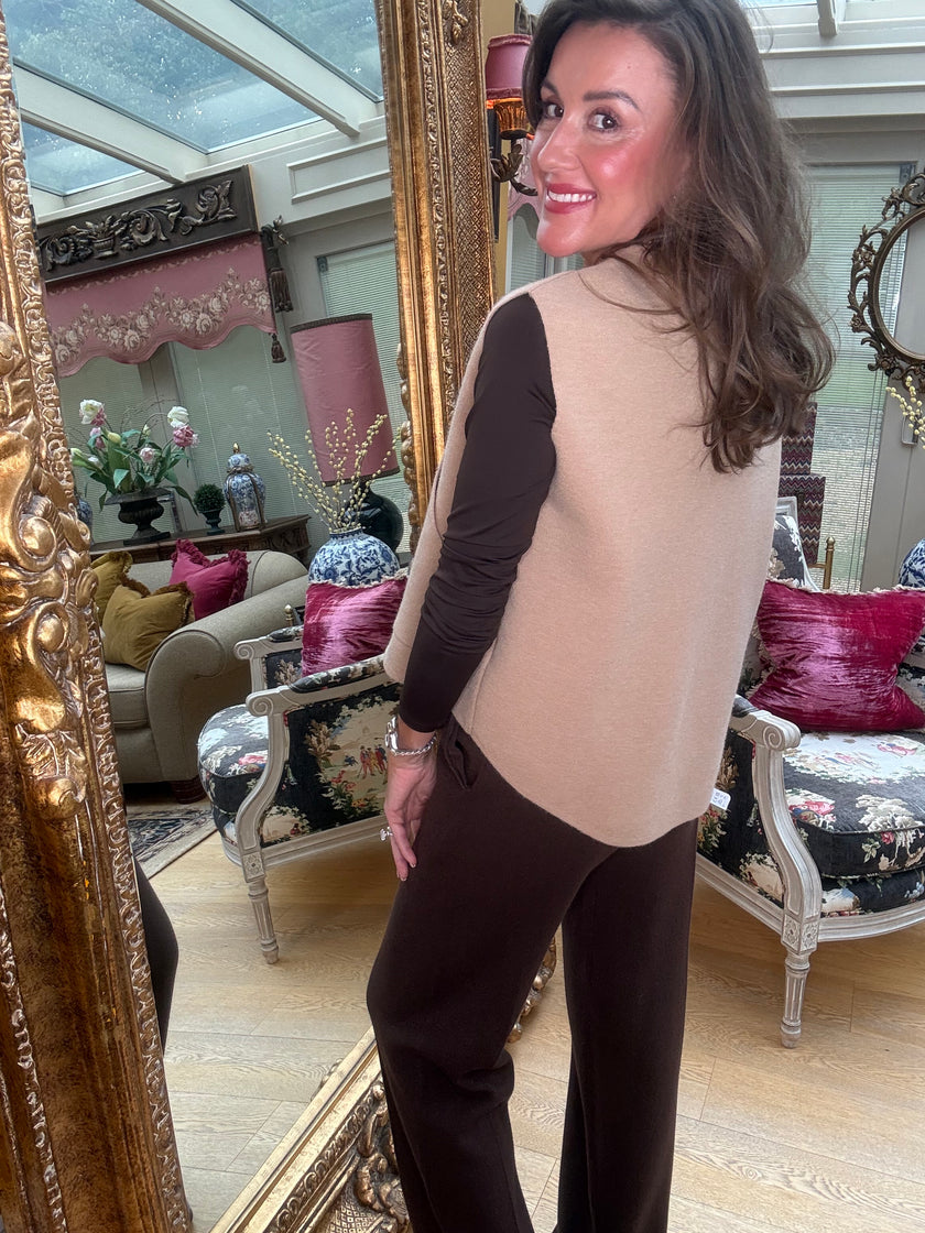 Portia Zip Through Tank in Camel
