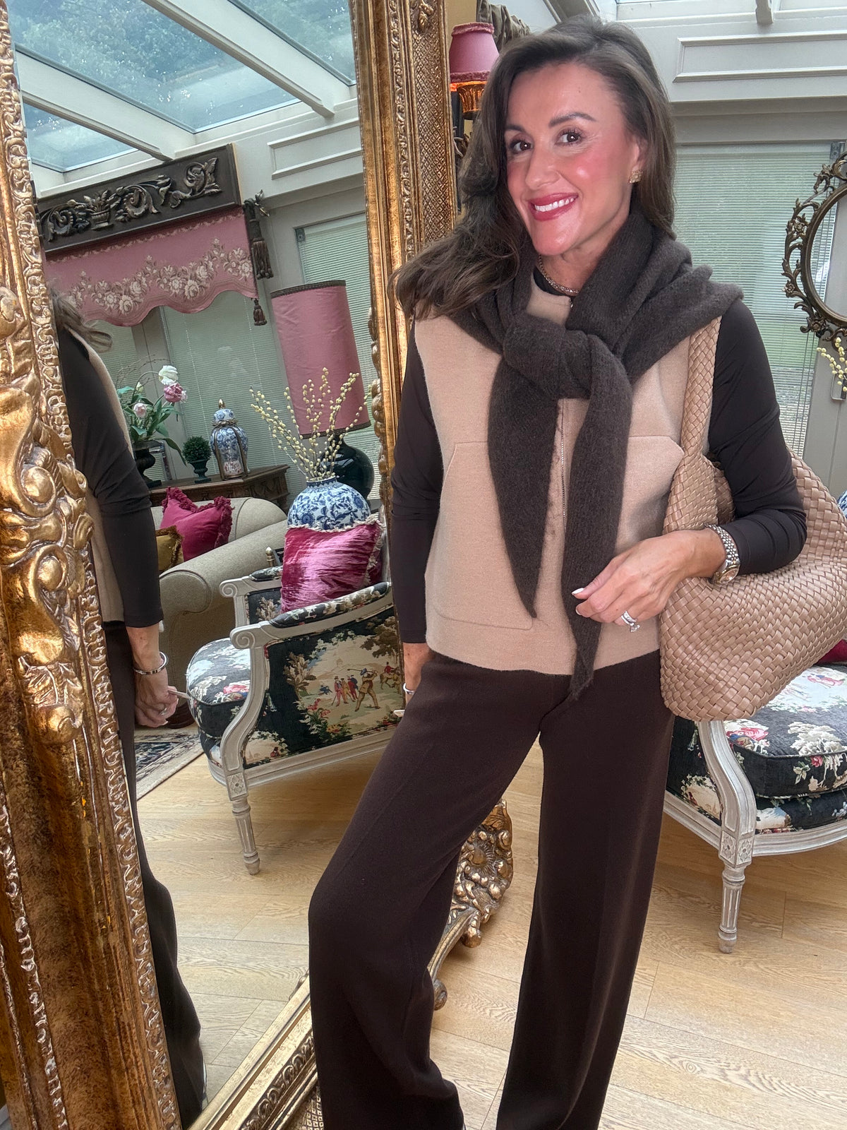 Portia Zip Through Tank in Camel
