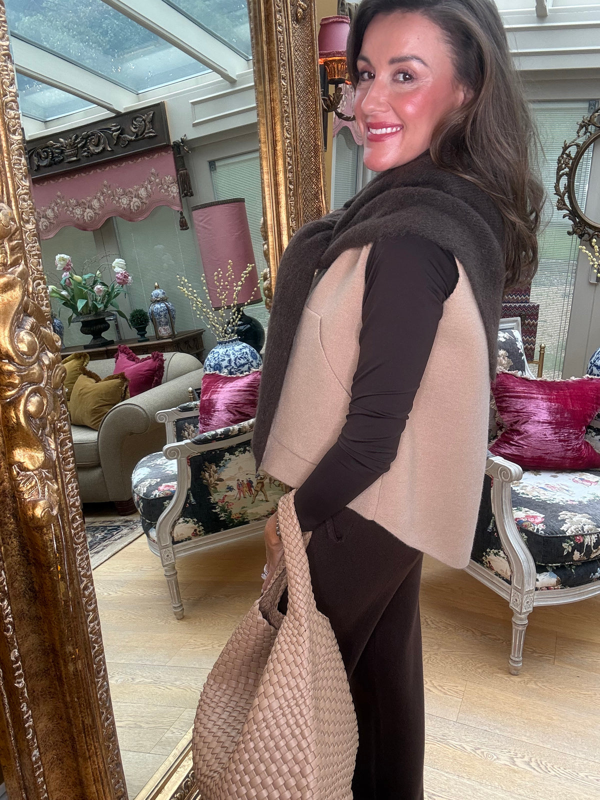 Portia Zip Through Tank in Camel