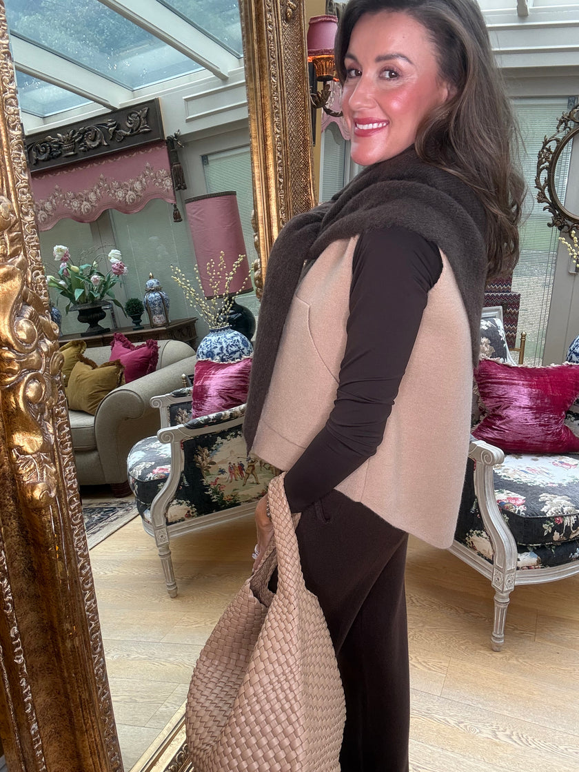 Portia Zip Through Tank in Camel