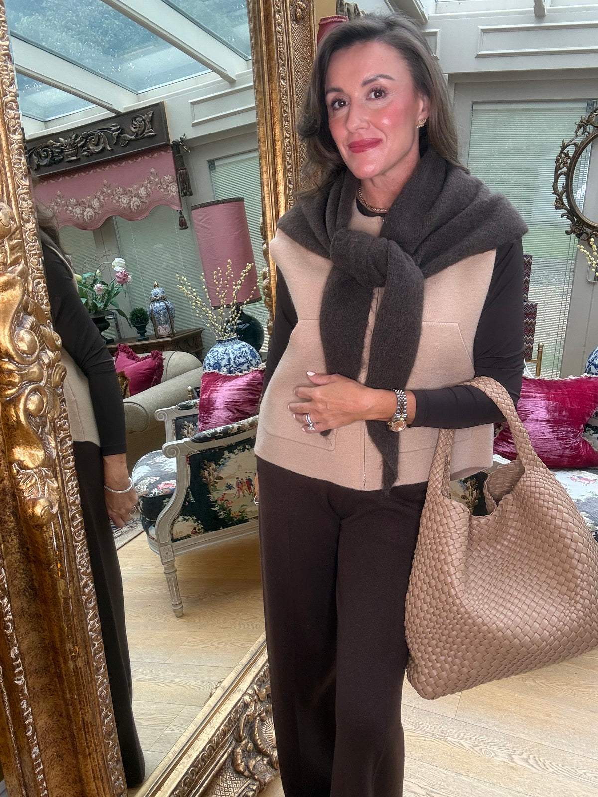 Portia Zip Through Tank in Camel