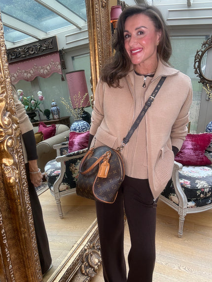 Roberta Funnel Neck Cardigan in Camel