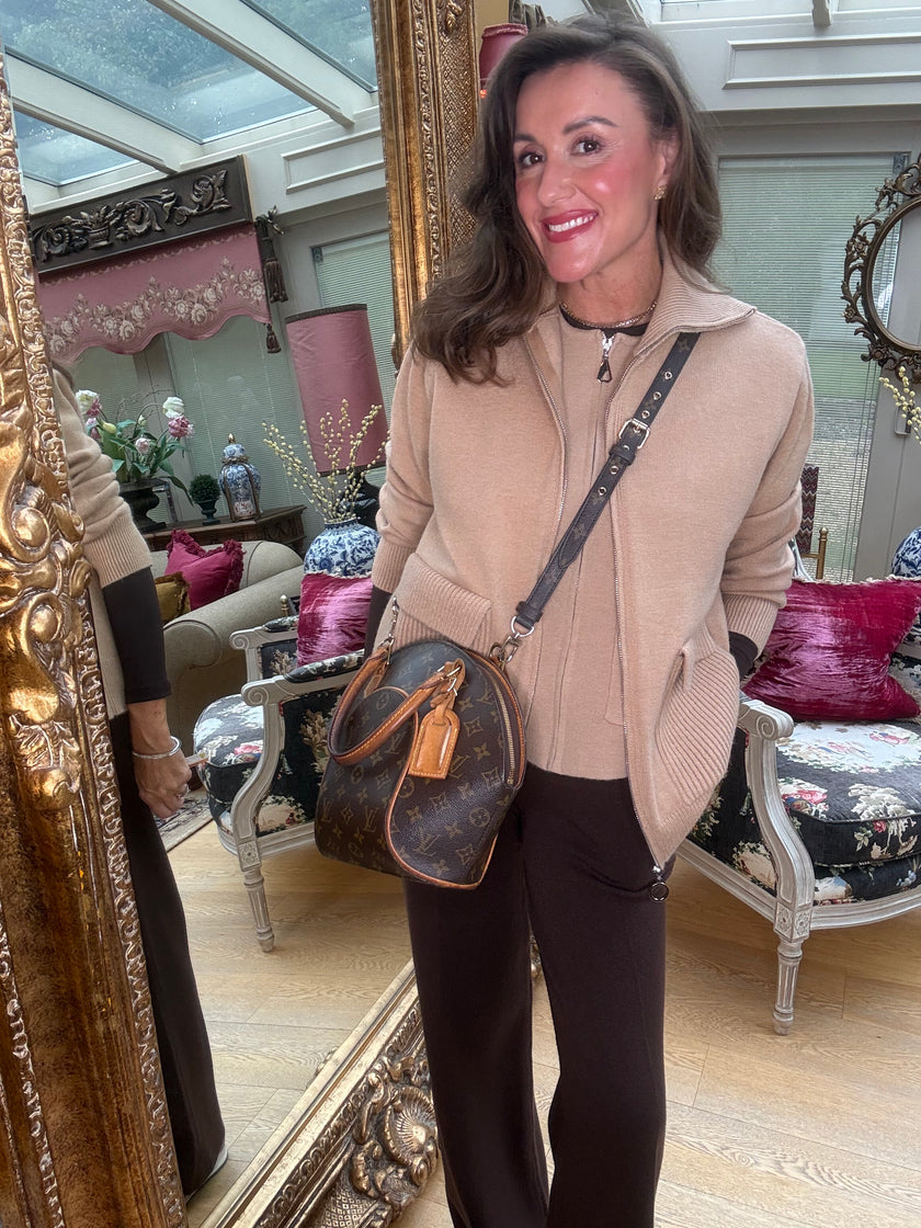 Roberta Funnel Neck Cardigan in Camel