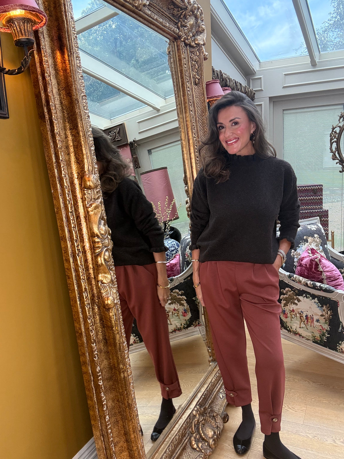 Lilly Button Detail Jogger in Terracotta
