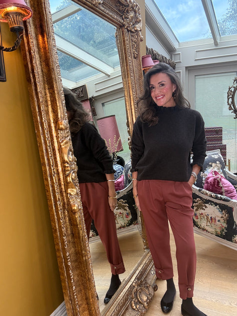 Lilly Button Detail Jogger in Terracotta