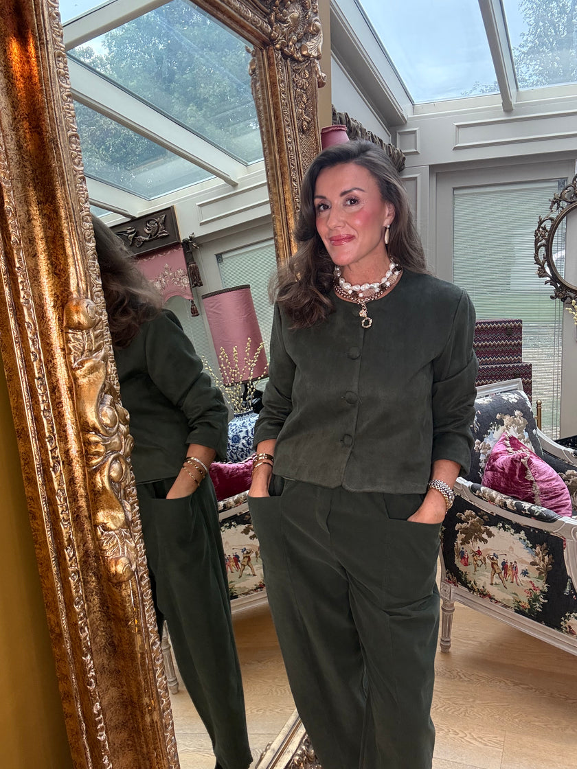 Eloise Faux Suede Jacket in Forest Green