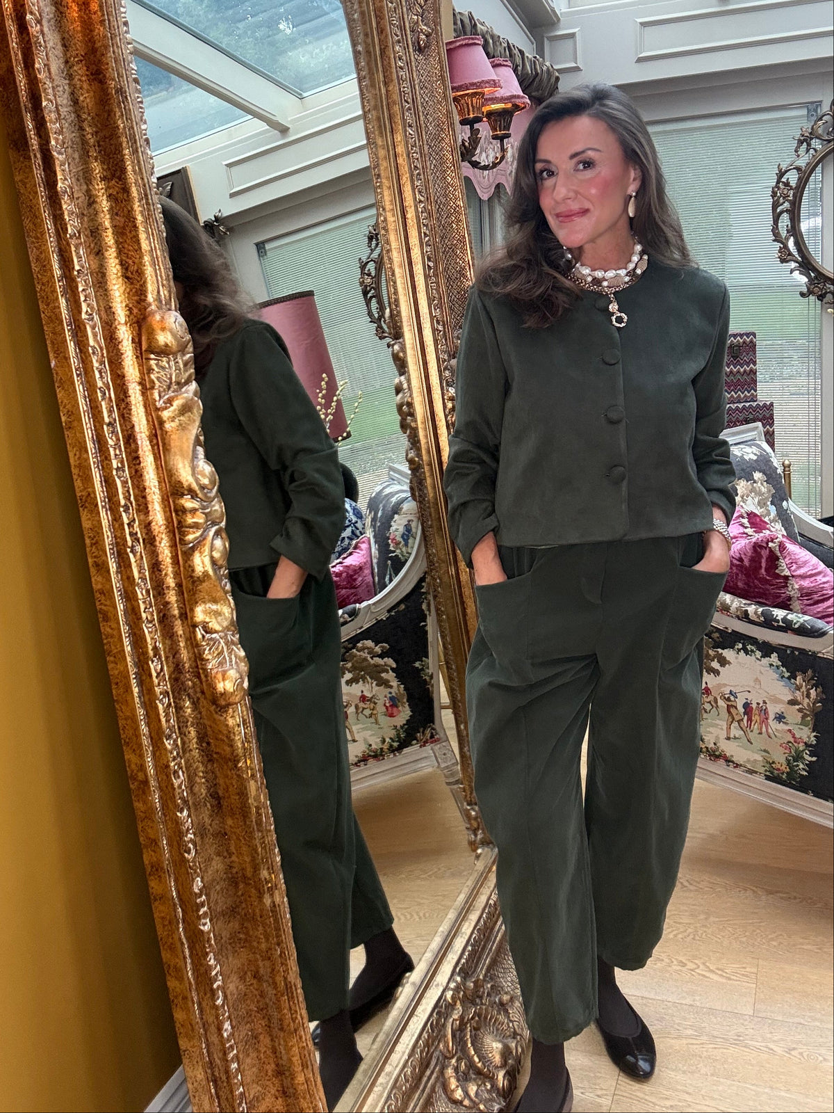 Eloise Faux Suede Jacket in Forest Green