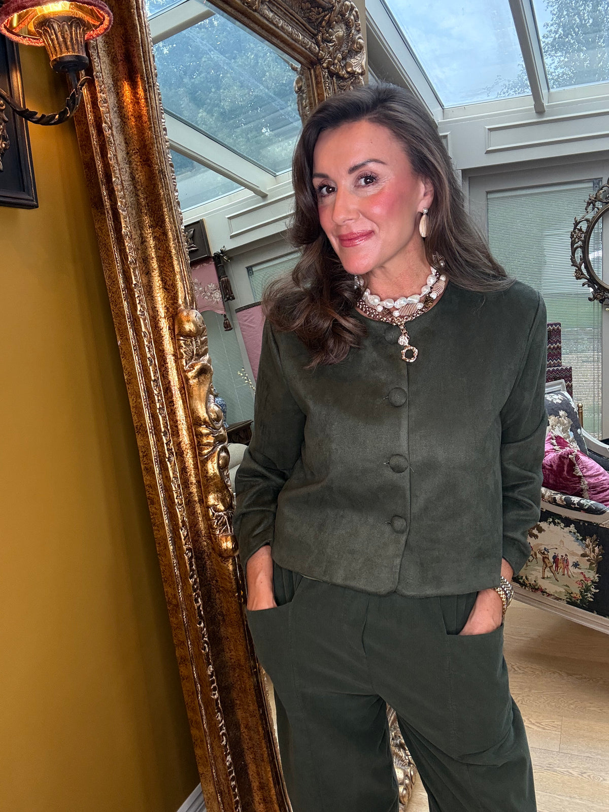Eloise Faux Suede Jacket in Forest Green