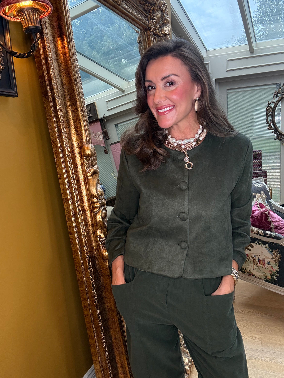 Eloise Faux Suede Jacket in Forest Green