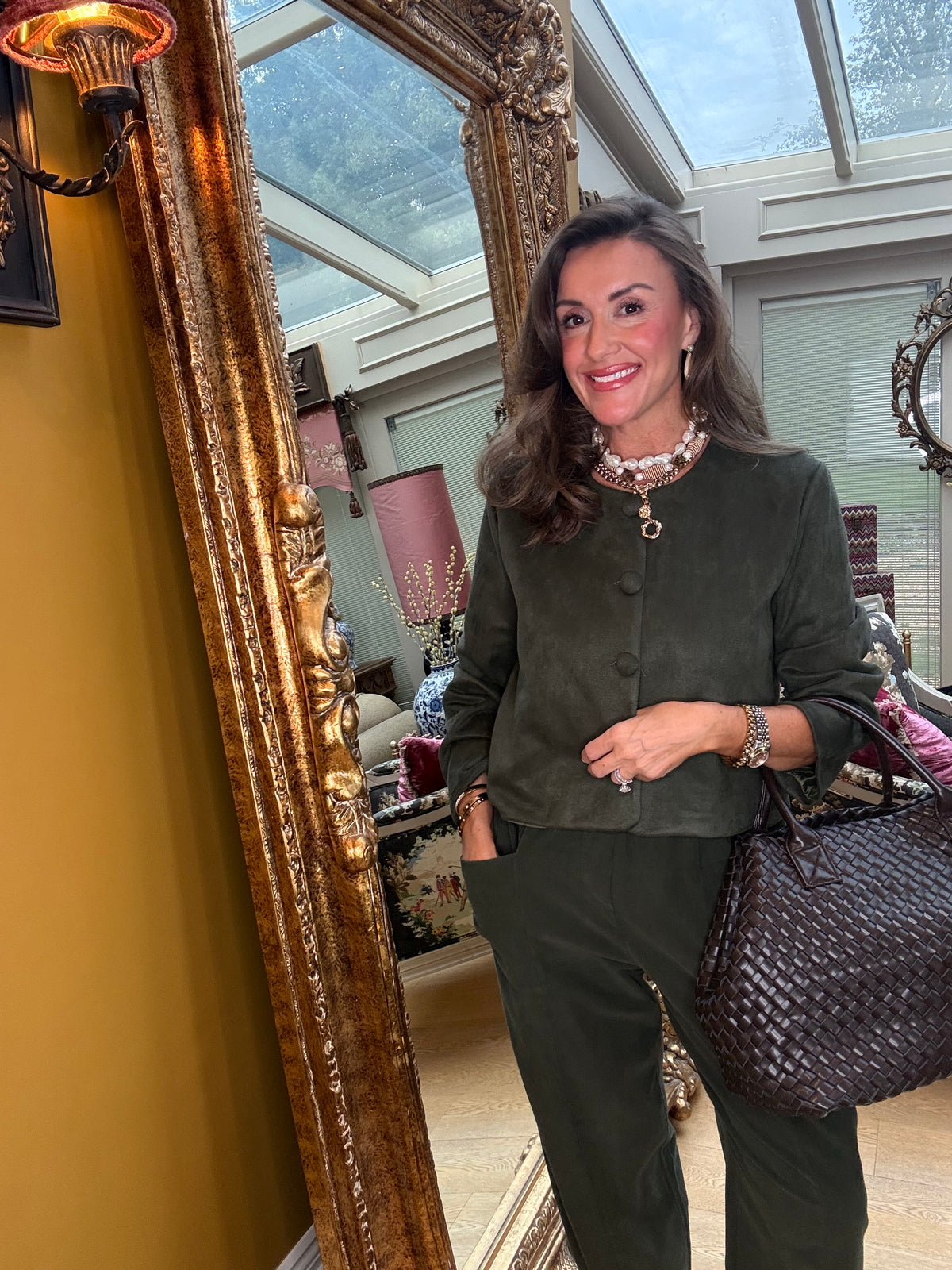 Eloise Faux Suede Jacket in Forest Green